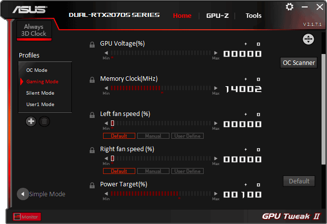 Asus DUAL RTX 2070 SUPER O8G EVO GPU Tweak advanced mode