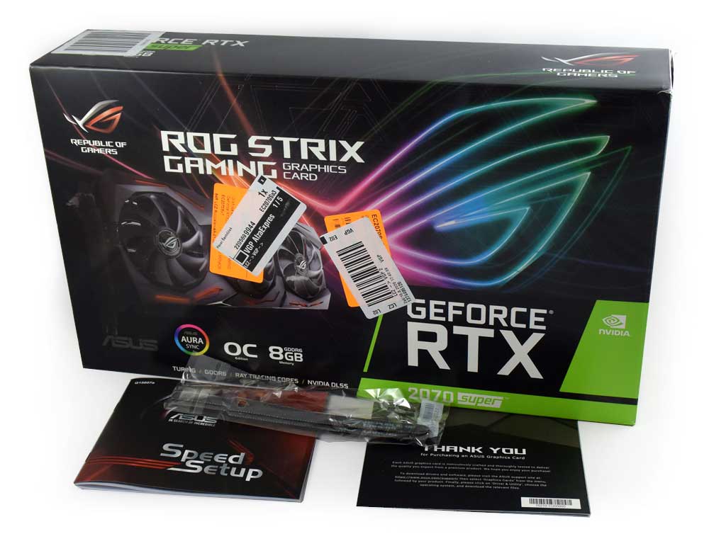 Pro zvětšení klikni Asus STRIX RTX 2070 SUPER O8G Gaming; balení
