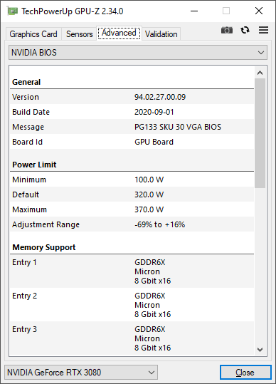 NVIDIA RTX 3080 Founders Edition GPUZ TDP