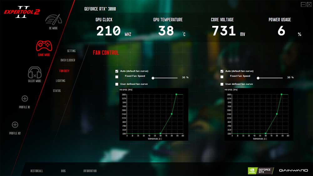 Gainward RTX 3080 Phoenix GS 10G; ExperTool - FAN CONTROL