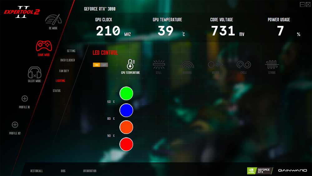 Gainward RTX 3080 Phoenix GS 10G; ExperTool - LED CONTROL