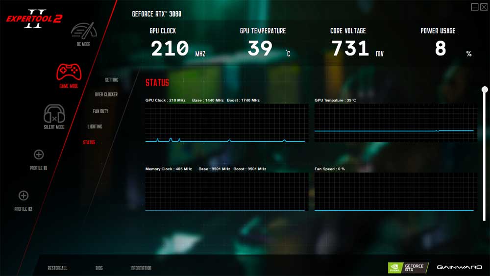 Gainward RTX 3080 Phoenix GS 10G; ExperTool - STATUS