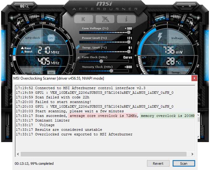 Přetaktování pomocí MSI Afterburner Asus STRIX RTX 3080 O10G Gaming přetaktování Afterburner
