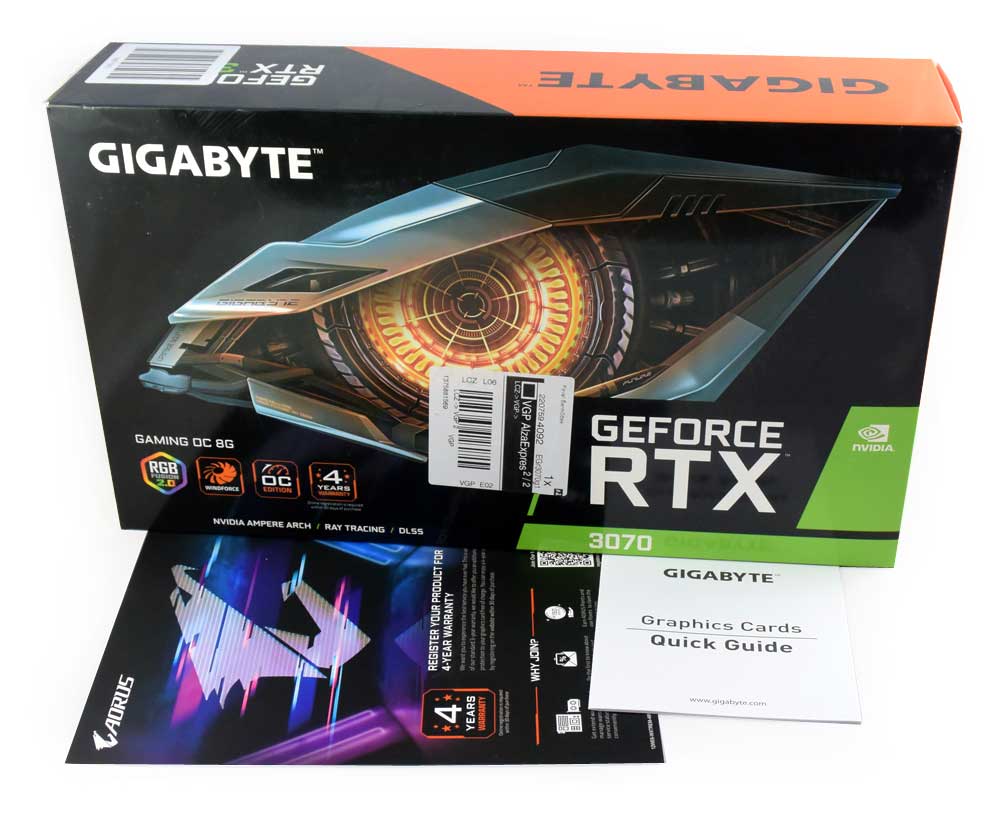 Gigabyte RTX 3070 Gaming OC 8G; balení