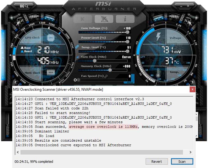 Asus TUF RTX 3080 O10G Gaming přetaktování Afterburner