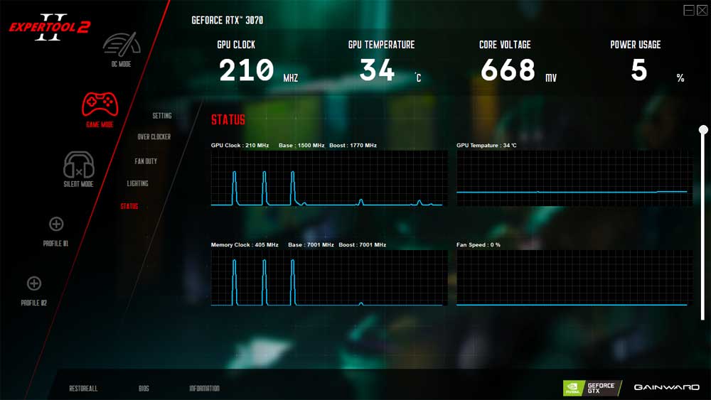 Gainward RTX 3070 Phoenix GS 8G; ExperTool - STATUS