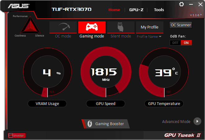 Asus TUF RTX 3070 O8G Gaming Tweak simple mode