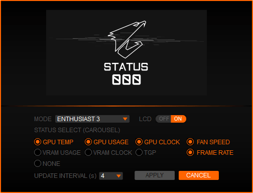 Gigabyte AORUS Engine; LCD Edge View settings