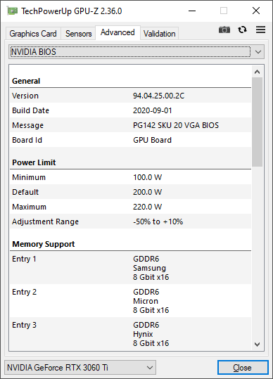 NVIDIA RTX 3060 Ti Founders Edition GPUZ TDP