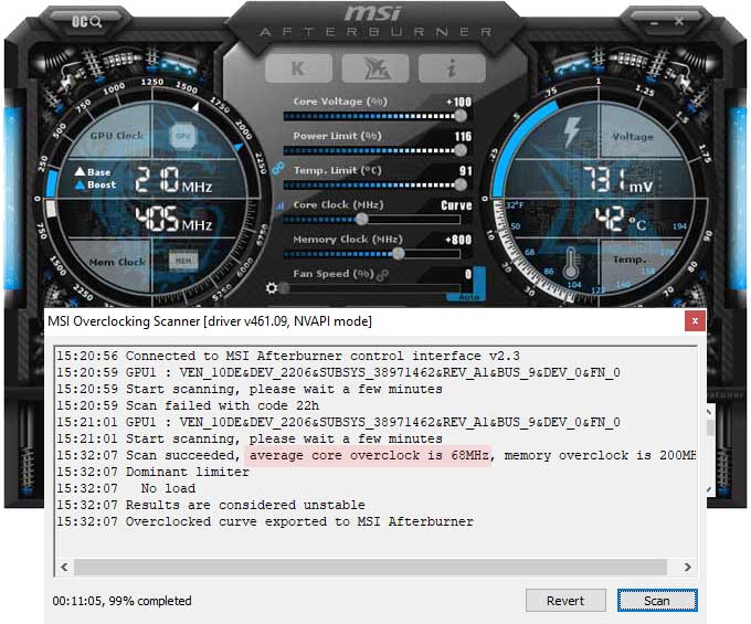 MSI RTX 3080 SUPRIM X 10G přetaktování Afterburner