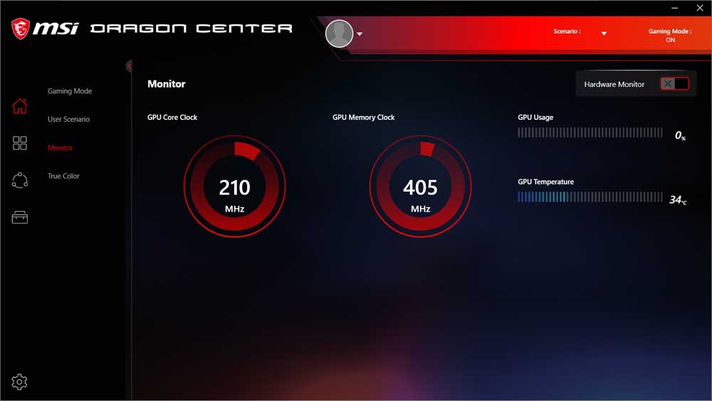 MSI Dragon Center; Hardware Monitoring