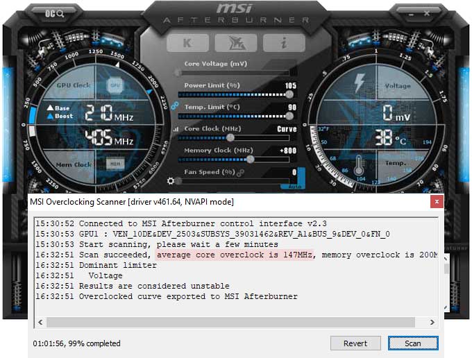 MSI RTX 3060 Gaming X TRIO 12G přetaktování Afterburner