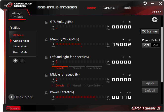 Asus STRIX RTX 3060 O12G Gaming Tweak advanced mode