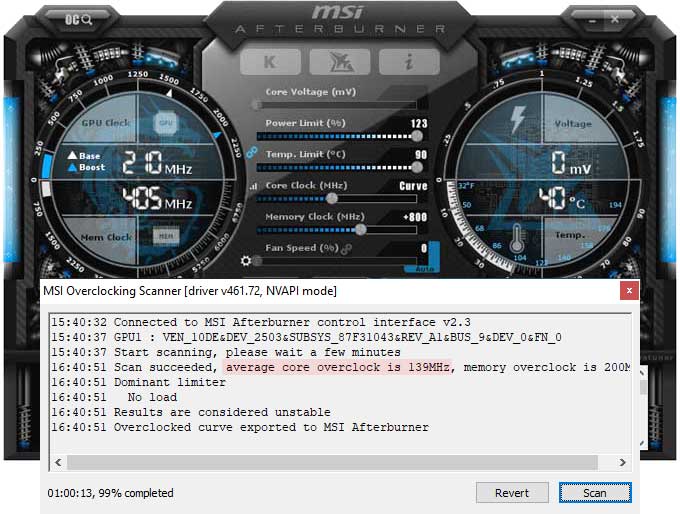 Asus STRIX RTX 3060 O12G Gaming přetaktování Afterburner