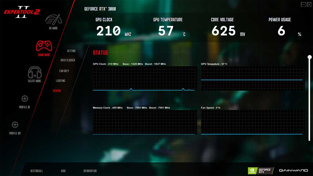 Gainward RTX 3060 Ghost OC 12G; ExperTool - STATUS