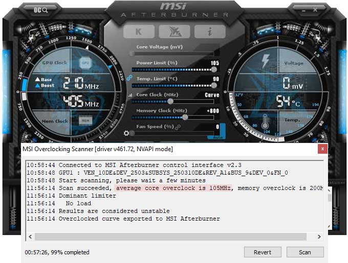 Přetaktování pomocí MSI Afterburner Gainward RTX 3060 Ghost OC 12G přetaktování Afterburner
