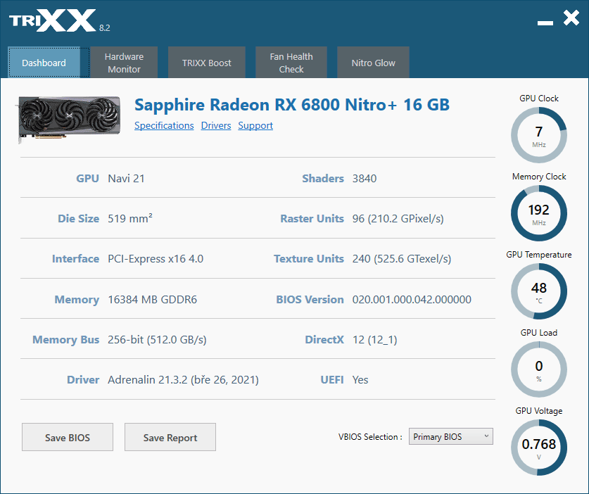 Sapphire TriXX; Dashboard