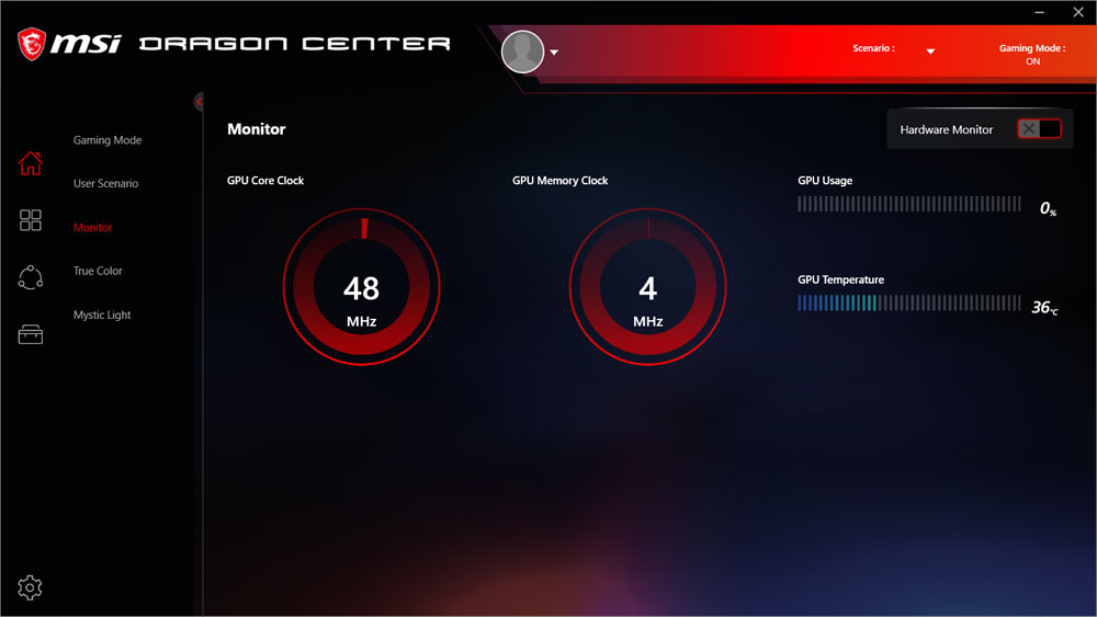 MSI Dragon Center; Hardware Monitoring