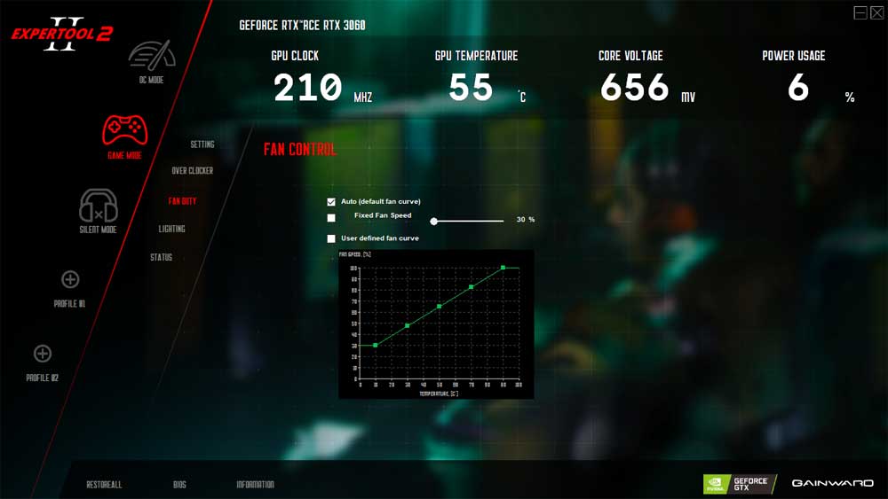 Gainward RTX 3060 Pegasus 12G; ExperTool - FAN CONTROL