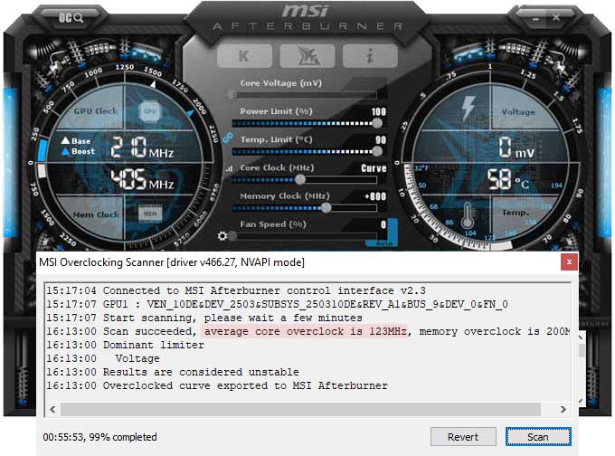 Gainward RTX 3060 Pegasus 12G přetaktování Afterburner