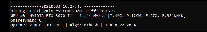 NVIDIA RTX 3070 Ti Founders Edition Etereum hashrate