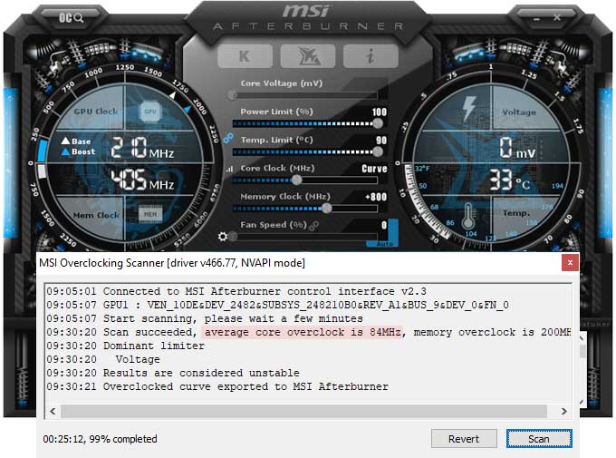 Gainward RTX 3070 Ti Phoenix 8G přetaktování Afterburner