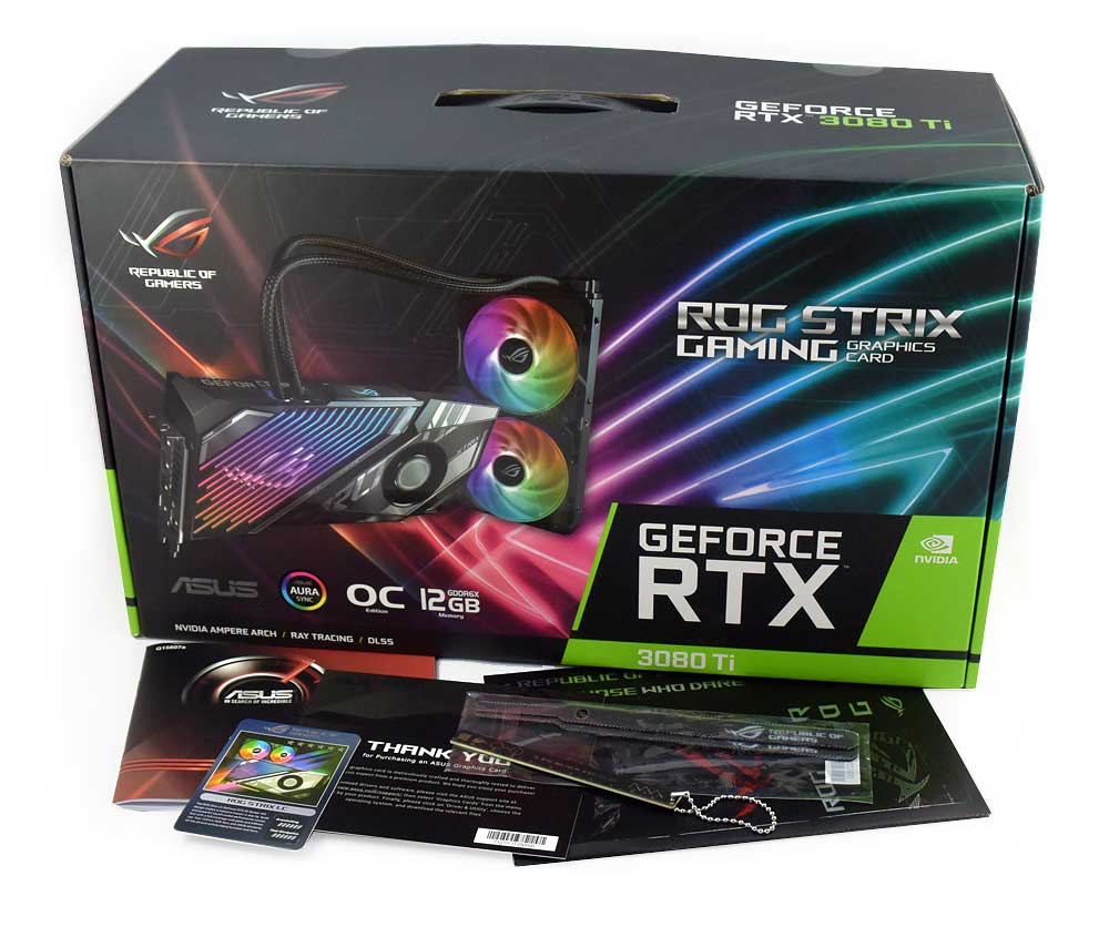Pro zvětšení klikni Asus STRIX LC RTX 3080 Ti O12G Gaming; balení