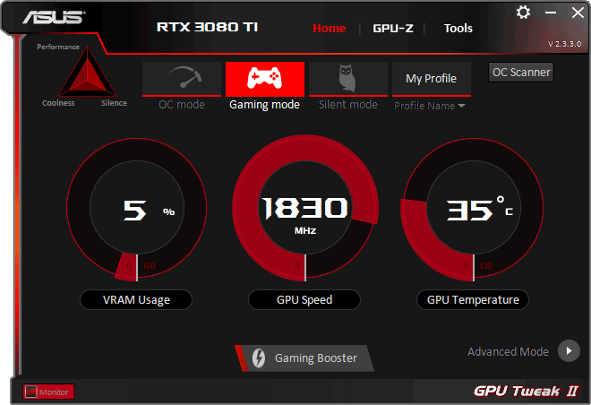 Asus STRIX LC RTX 3080 Ti O12G Gaming Tweak simple mode