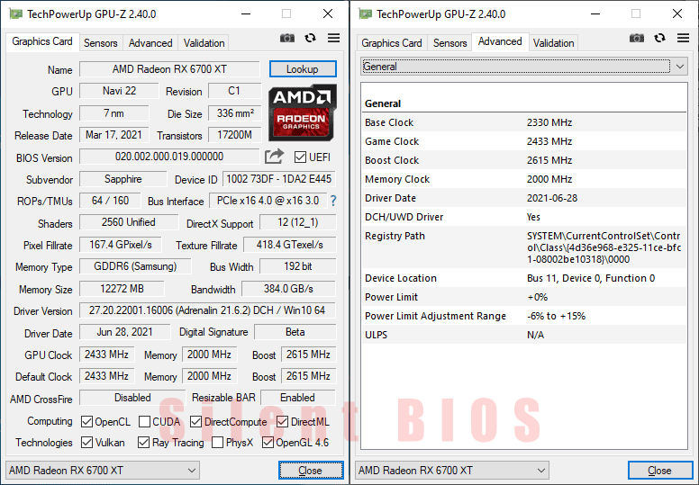 Sapphire NITRO+ RX 6700 XT 12G; Silent mode