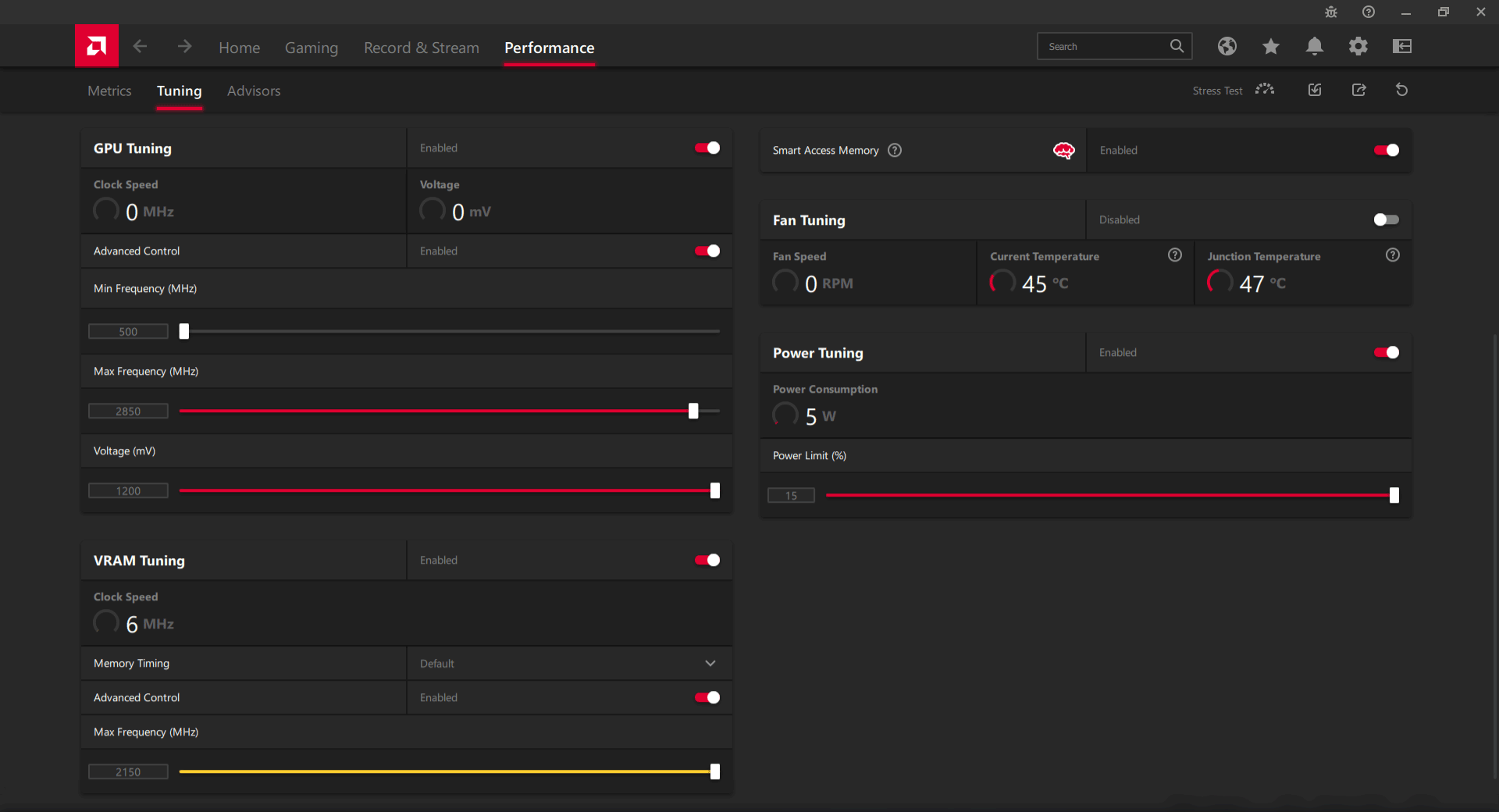 Sapphire NITRO+ RX 6700 XT 12G; RSAE přetaktování