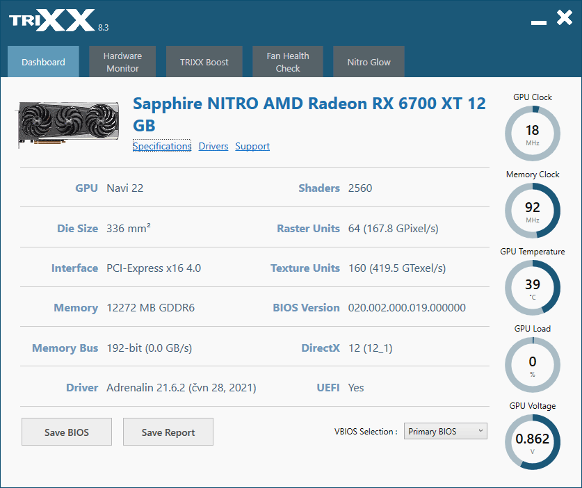 Sapphire TriXX; Dashboard