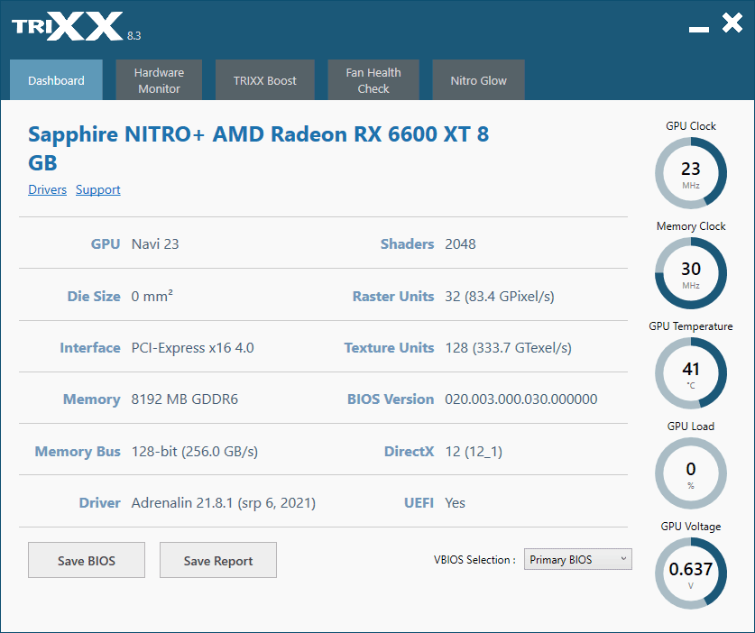 Sapphire TriXX; Dashboard