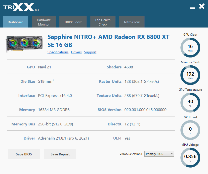 Sapphire TriXX; Dashboard