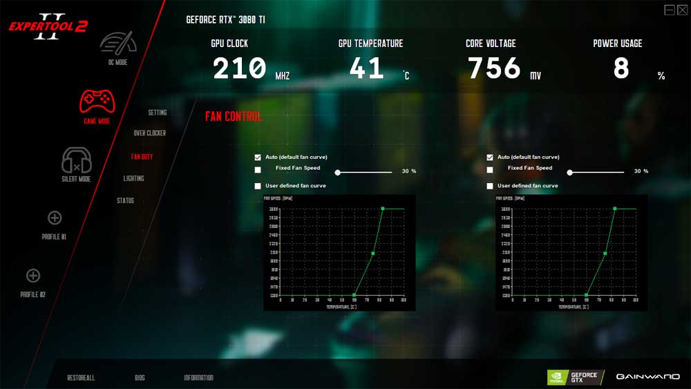 Gainward RTX 3080 Ti Phantom GS 12G; ExperTool - FAN CONTROL