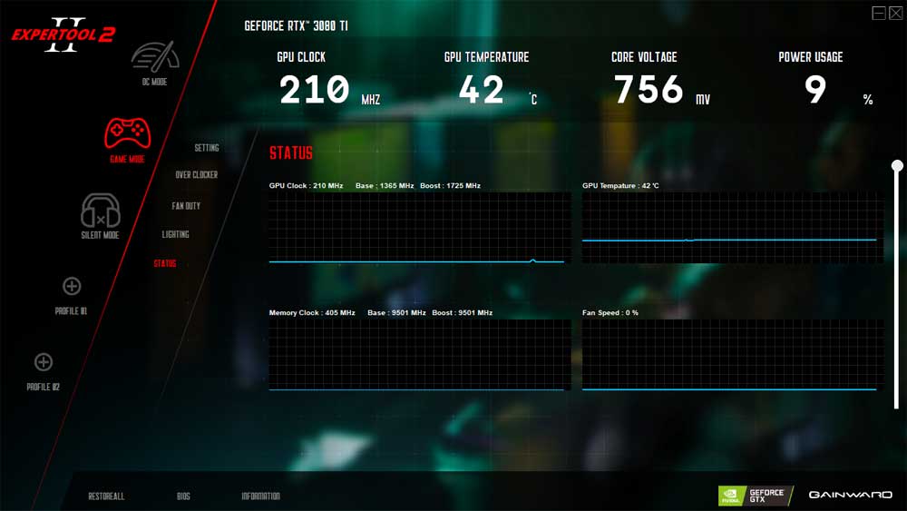 Gainward RTX 3080 Ti Phantom GS 12G; ExperTool - STATUS