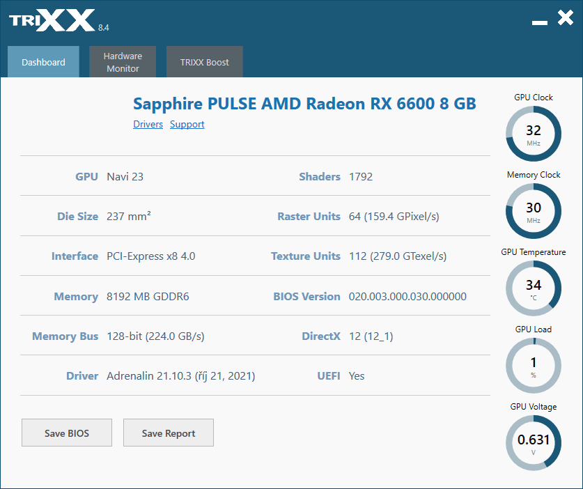 Sapphire TriXX; Dashboard