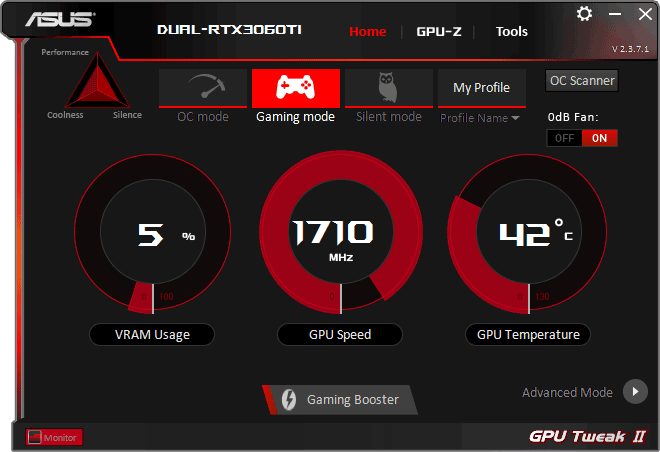 Asus DUAL RTX 3060 Ti O8G V2; GPU Tweak simple mode