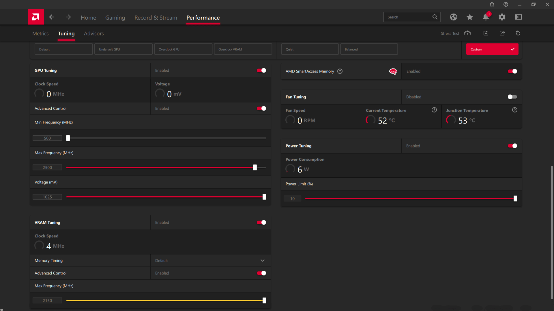 Sapphire PULSE RX 6800 16G; RSAE přetaktování