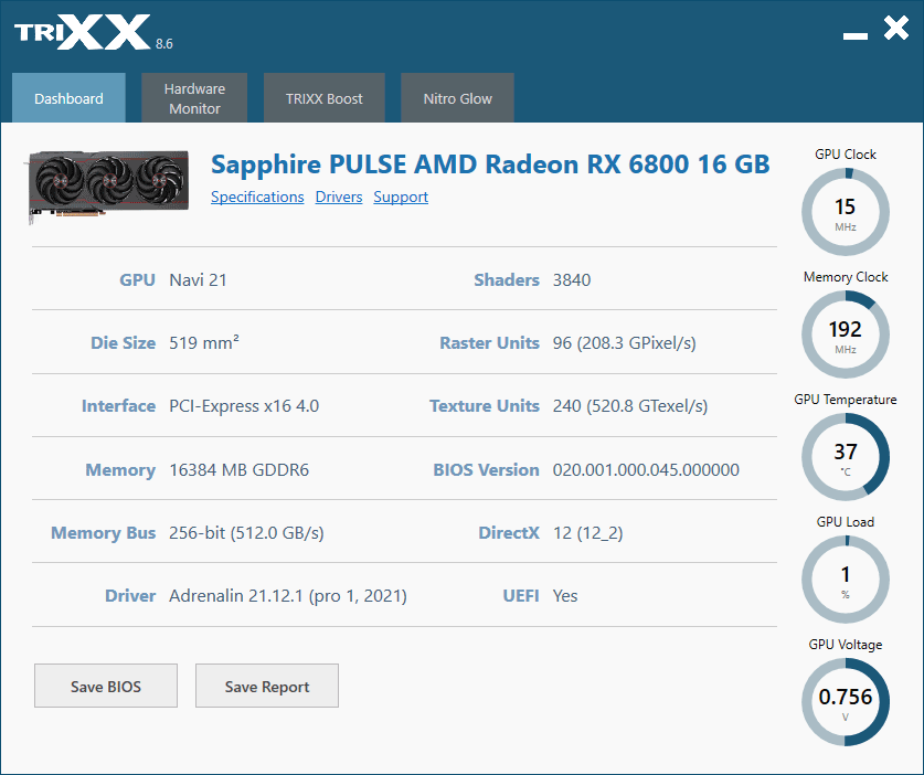 Sapphire TriXX; Dashboard