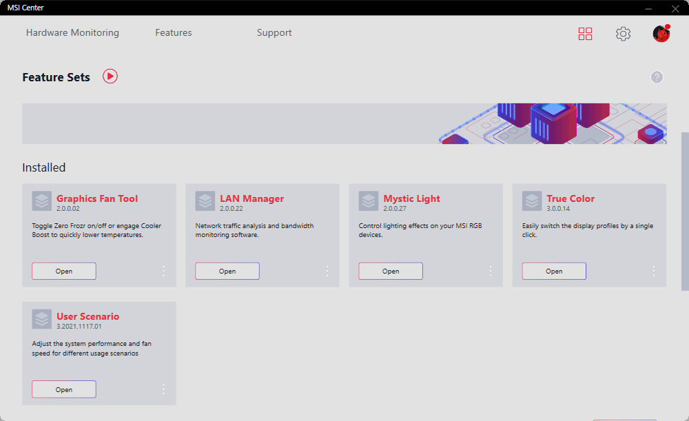 MSI Center; Feature Sets