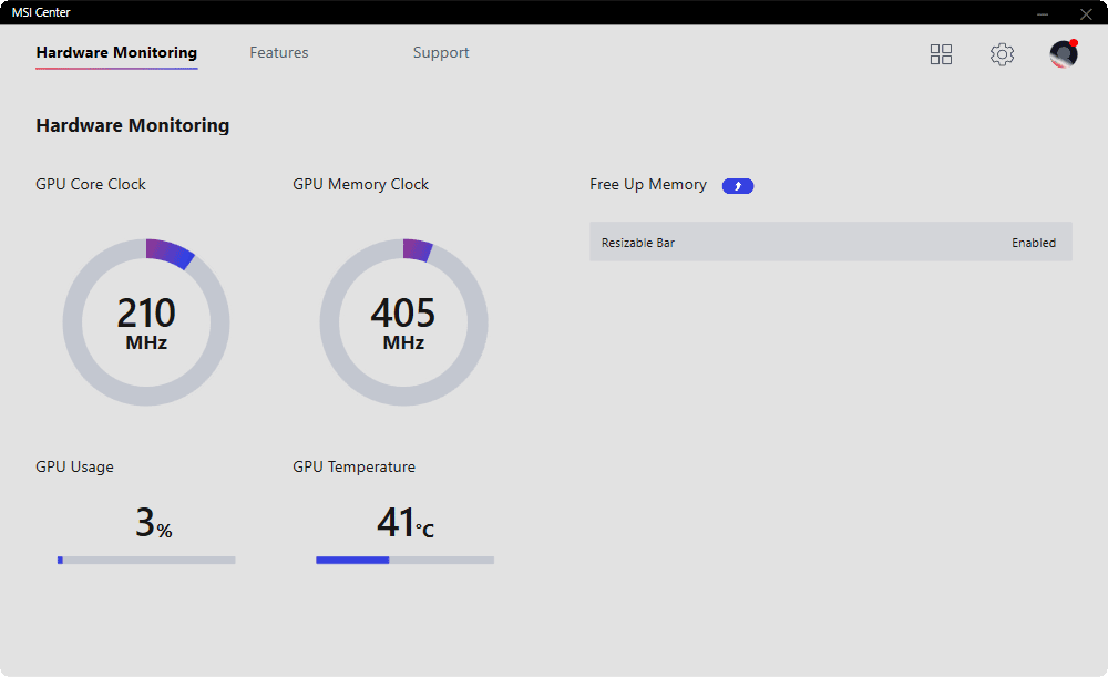 MSI Center; Hardware Monitoring