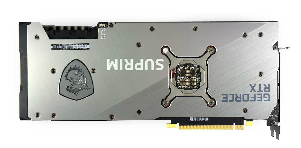 Pro zvětšení klikni MSI RTX 3080 SUPRIM X 12G; zadní strana