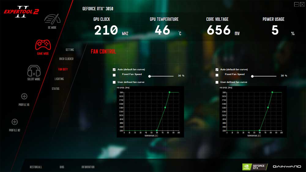 Gainward RTX 3050 GHOST OC 8G; ExperTool - FAN CONTROL