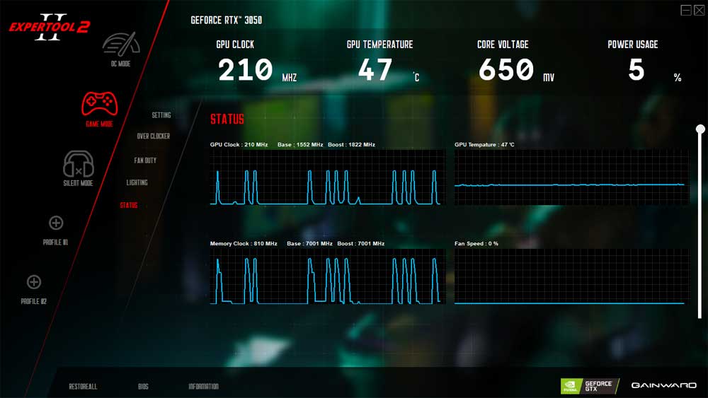 Gainward RTX 3050 GHOST OC 8G; ExperTool - STATUS