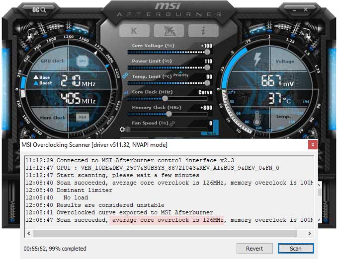 Asus STRIX RTX 3050 O8G Gaming  přetaktování Afterburner