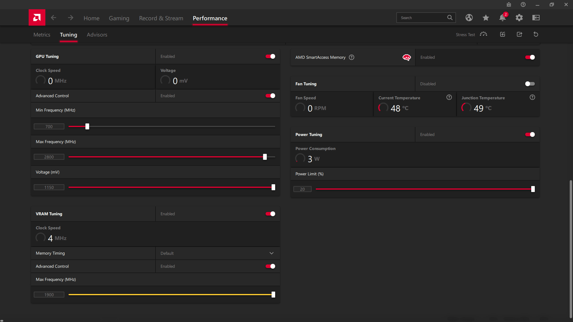 Asus DUAL RX 6600 8G; RSAE přetaktování