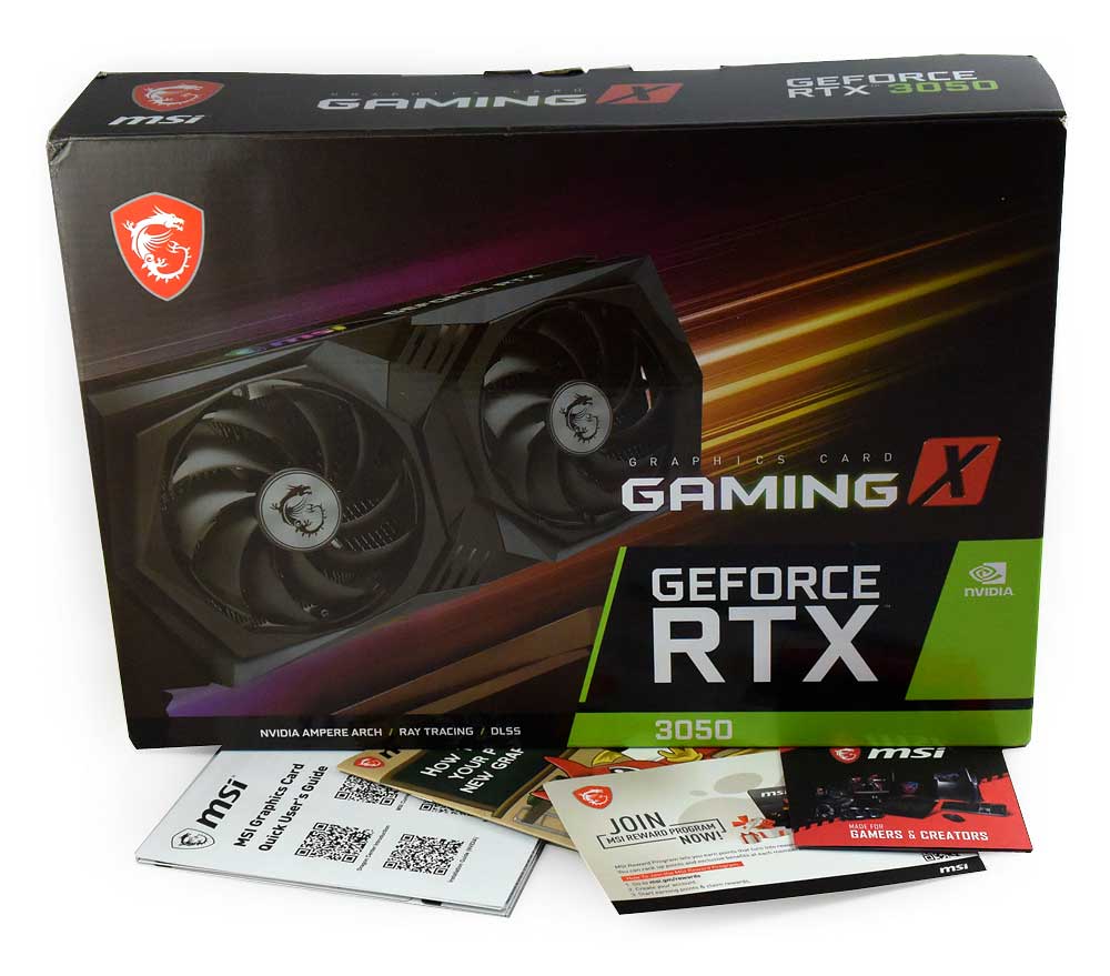 MSI RTX 3050 Gaming X 8G; balení