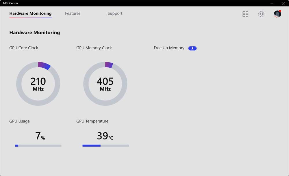 MSI Center; Hardware Monitoring