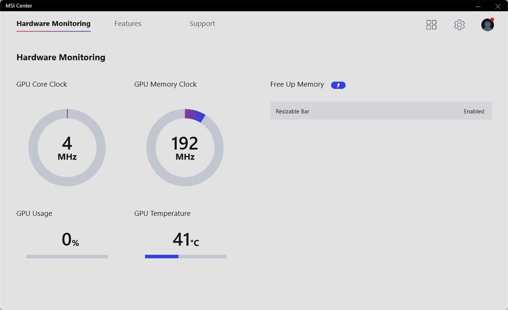 MSI Center; Hardware Monitoring