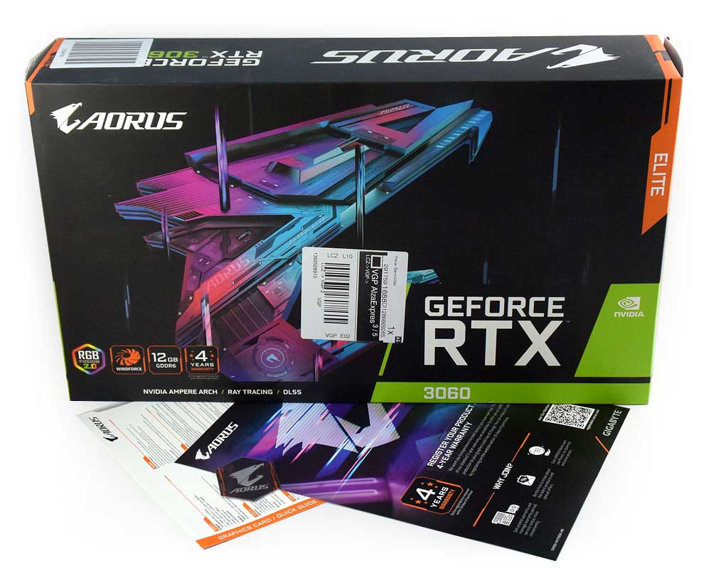 Gigabyte AORUS RTX 3060 ELITE 12G; balení